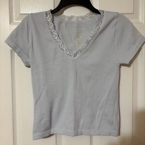 EUC Baby Blue Tee with Lace Neck Detail